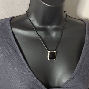 Rectangular Black Pendant Necklace 19 Inches Long